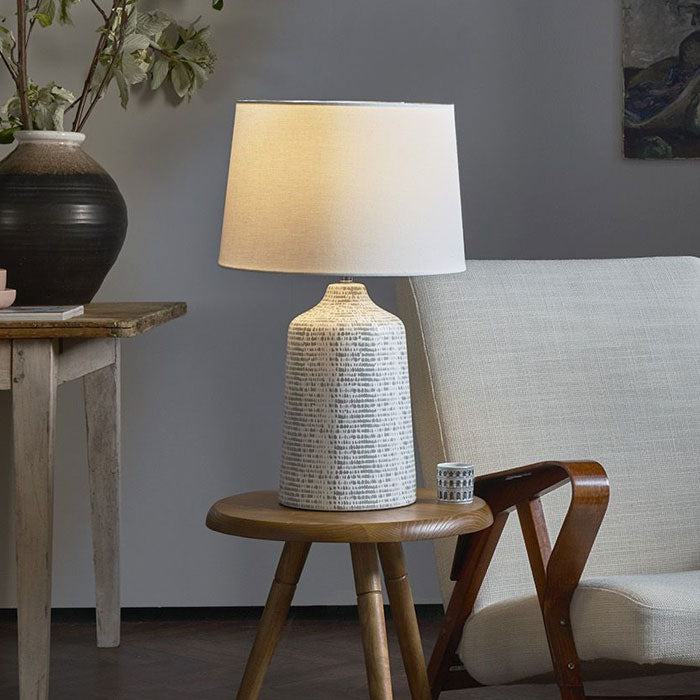 Grey and White Ceramic Table Lamp with Ivory Linen Shade