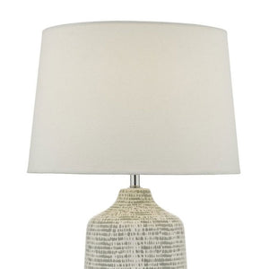 Grey and White Ceramic Table Lamp with Ivory Linen Shade