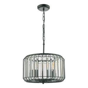 Satin Black Cage 3 Light Pendant with Crystal