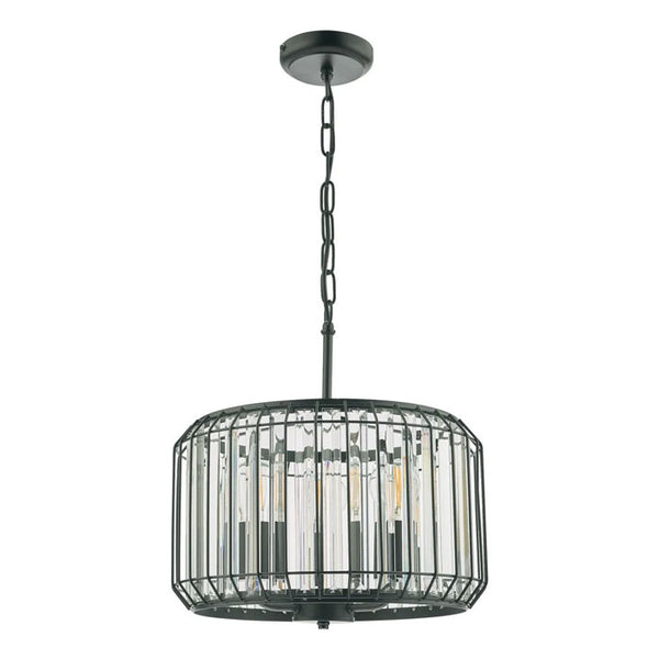 Satin Black Cage 3 Light Pendant with Crystal