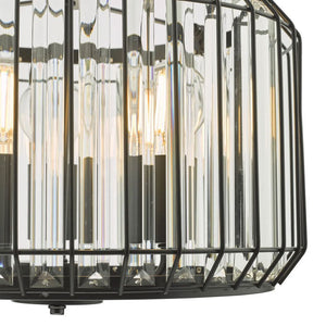 Satin Black Cage 3 Light Pendant with Crystal