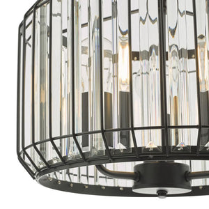 Satin Black Cage 3 Light Pendant with Crystal