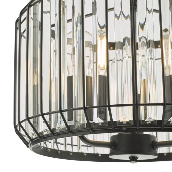 Satin Black Cage 3 Light Pendant with Crystal