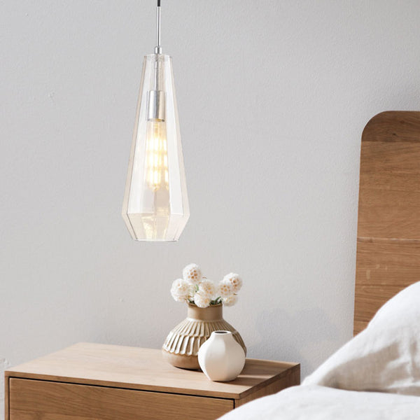 Markus Single Light Slim Cone Pendant in Polished Chrome Finish with Glass Shade