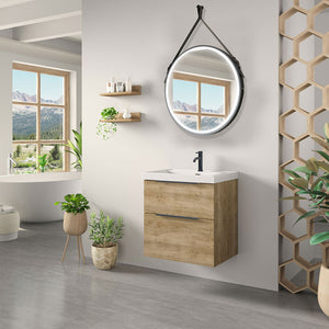 Black Leather Strap LED Bathroom Mirror 600mm