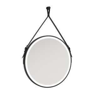 Black Leather Strap LED Bathroom Mirror 600mm