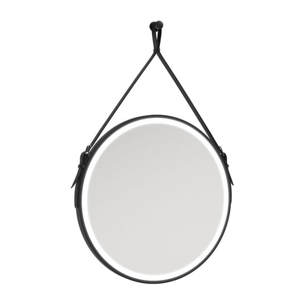 Black Leather Strap LED Bathroom Mirror 600mm