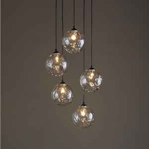 5-Light Cluster Pendant in Matt Black with Clear Dimpled Glass