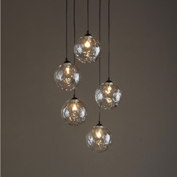 5-Light Cluster Pendant in Matt Black with Clear Dimpled Glass