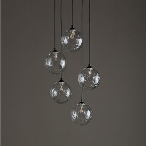 5-Light Cluster Pendant in Matt Black with Clear Dimpled Glass
