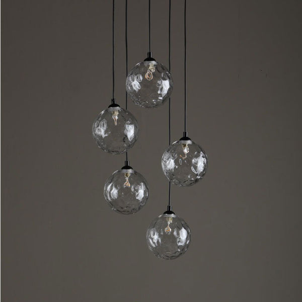 5-Light Cluster Pendant in Matt Black with Clear Dimpled Glass