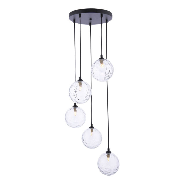 5-Light Cluster Pendant in Matt Black with Clear Dimpled Glass