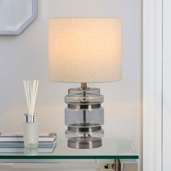 Hartley Satin Chrome Table Lamp with Shade