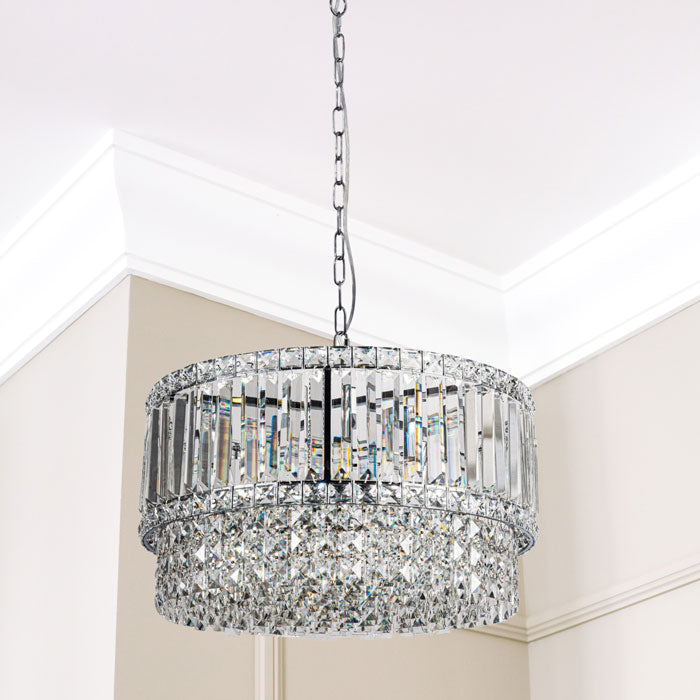 6 Light Polished Chrome Pendant with Crystal