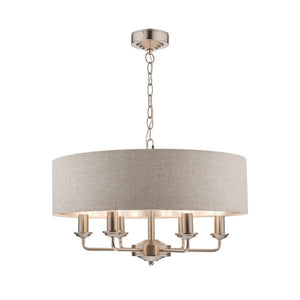 Laura Ashley Sorrento Satin Nickel 6 Light Armed Ceiling Light with Natural Shade LA3518806-Q