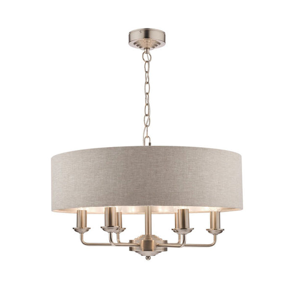 Laura Ashley Sorrento Satin Nickel 6 Light Armed Ceiling Light with Natural Shade LA3518806-Q