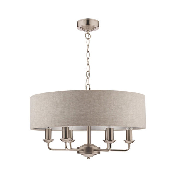 Laura Ashley Sorrento Satin Nickel 6 Light Armed Ceiling Light with Natural Shade LA3518806-Q