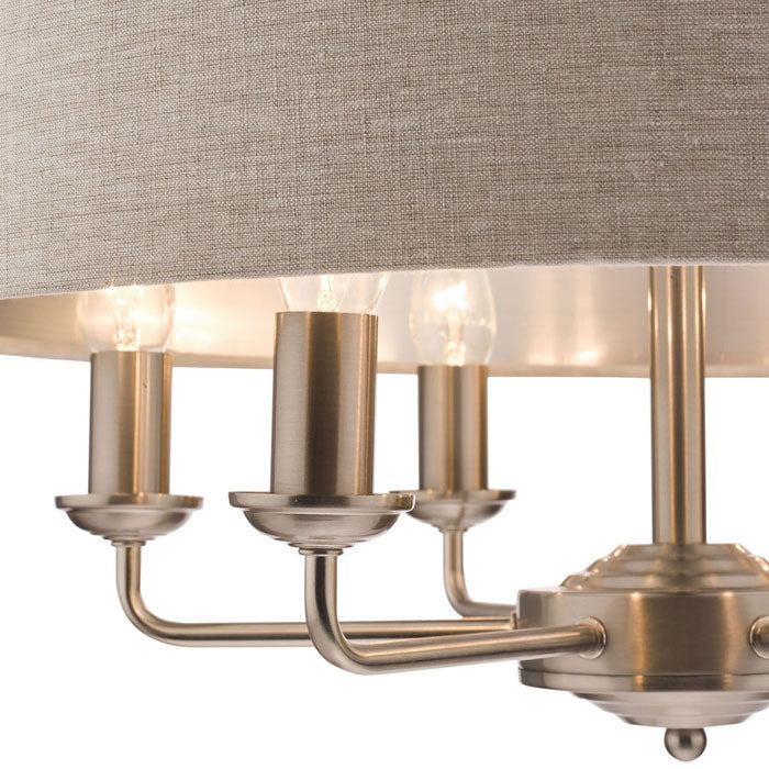 Laura Ashley Sorrento Satin Nickel 6 Light Armed Ceiling Light with Natural Shade LA3518806-Q