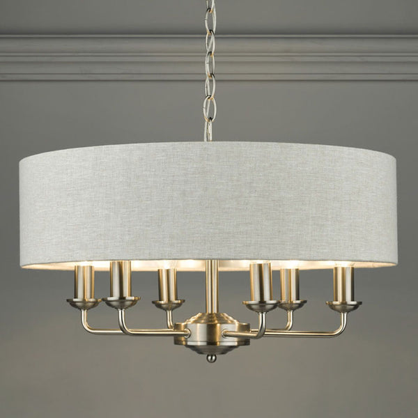 Laura Ashley Sorrento Satin Nickel 6 Light Armed Ceiling Light with Natural Shade LA3518806-Q