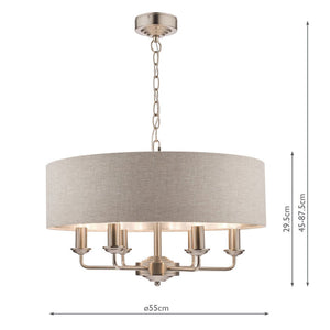 Laura Ashley Sorrento Satin Nickel 6 Light Armed Ceiling Light with Natural Shade LA3518806-Q