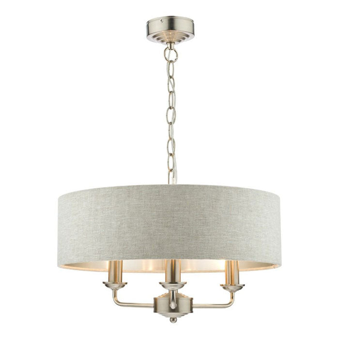 Laura Ashley Sorrento 3-Light Pendant in Brushed Chrome with Natural Shade LA3567326-Q