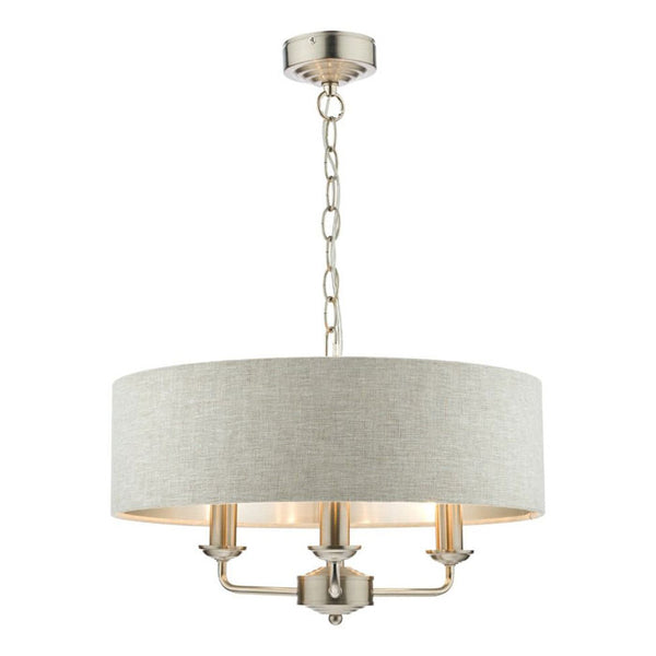 Laura Ashley Sorrento 3-Light Pendant in Brushed Chrome with Natural Shade LA3567326-Q