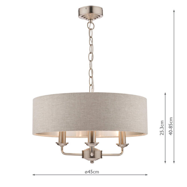Laura Ashley Sorrento 3-Light Pendant in Brushed Chrome with Natural Shade LA3567326-Q