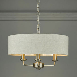 Laura Ashley Sorrento 3-Light Pendant in Brushed Chrome with Natural Shade LA3567326-Q