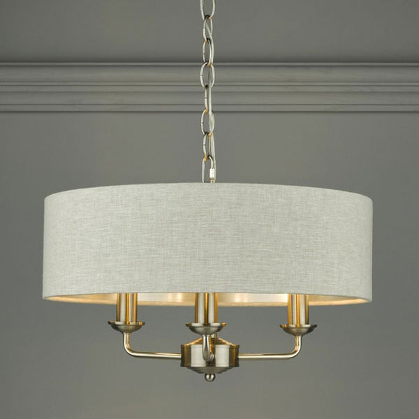 Laura Ashley Sorrento 3-Light Pendant in Brushed Chrome with Natural Shade LA3567326-Q