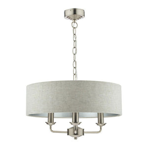 Laura Ashley Sorrento 3-Light Pendant in Brushed Chrome with Natural Shade LA3567326-Q