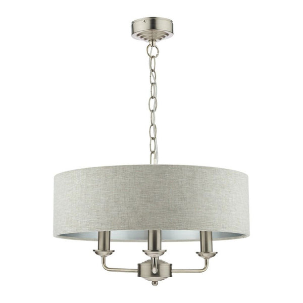 Laura Ashley Sorrento 3-Light Pendant in Brushed Chrome with Natural Shade LA3567326-Q