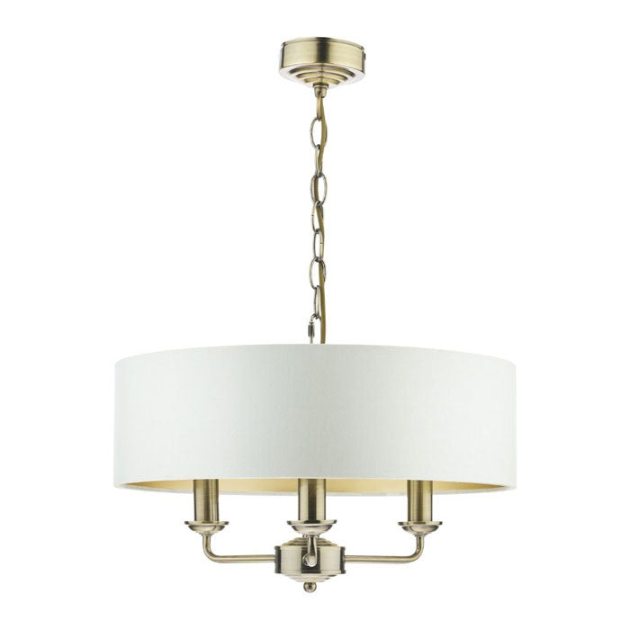 Laura Ashley Sorrento 3-Light Pendant in Antique Brass with Ivory Shade LA3621363-Q