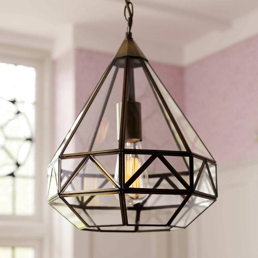 Laura Ashley Zaria Pendant in Antique Brass Glass LA3650506-Q