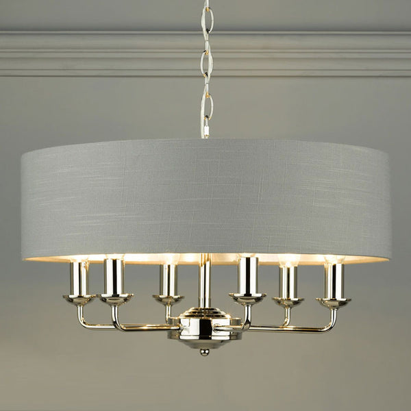 Laura Ashley Sorrento 6-Light Pendant Polished Nickel With Charcoal Shade LA3668938-Q