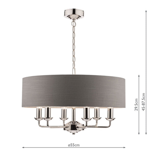 Laura Ashley Sorrento 6-Light Pendant Polished Nickel With Charcoal Shade LA3668938-Q