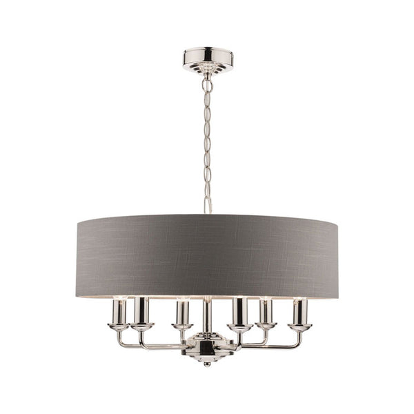 Laura Ashley Sorrento 6-Light Pendant Polished Nickel With Charcoal Shade LA3668938-Q