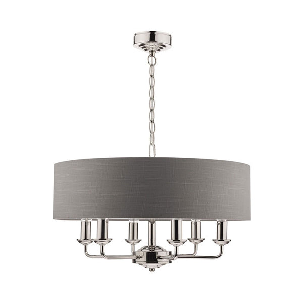 Laura Ashley Sorrento 6-Light Pendant Polished Nickel With Charcoal Shade LA3668938-Q