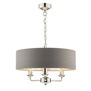 Laura Ashley Sorrento 3-Light Pendant in Polished Nickel with Charcoal Shade LA3688867-Q