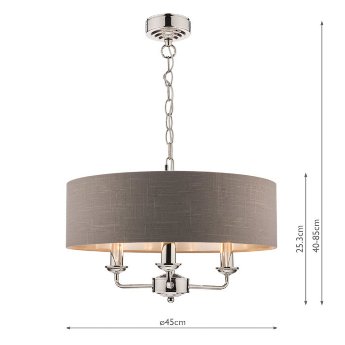 Laura Ashley Sorrento 3-Light Pendant in Polished Nickel with Charcoal Shade LA3688867-Q