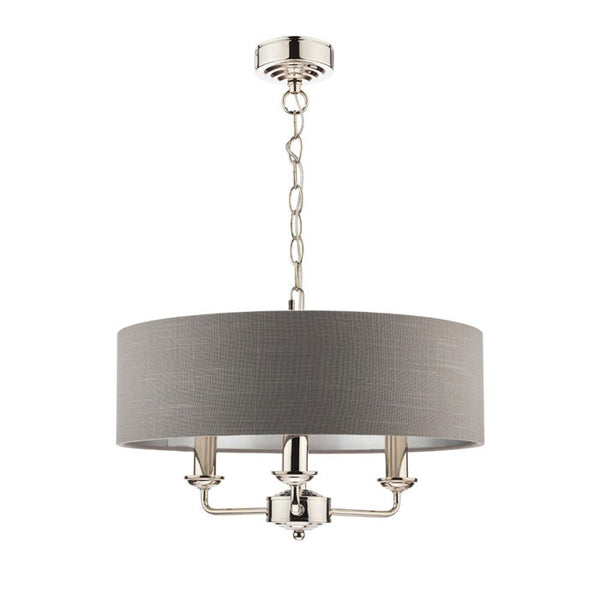 Laura Ashley Sorrento 3-Light Pendant in Polished Nickel with Charcoal Shade LA3688867-Q