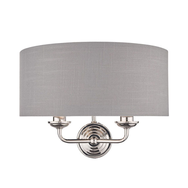 Laura Ashley Sorrento Polished Nickel 2 Light Wall Light with Charcoal Shade LA3727711-Q