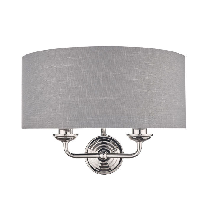 Laura Ashley Sorrento Polished Nickel 2 Light Wall Light with Charcoal Shade LA3727711-Q