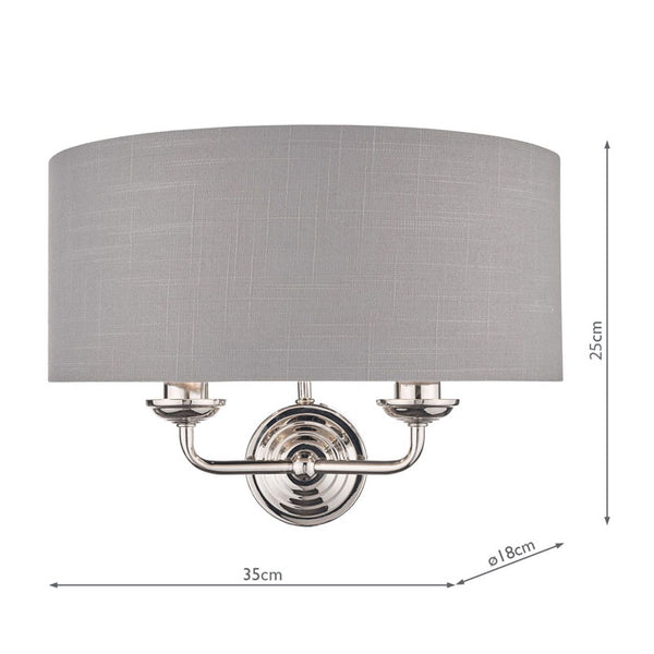 Laura Ashley Sorrento Polished Nickel 2 Light Wall Light with Charcoal Shade LA3727711-Q