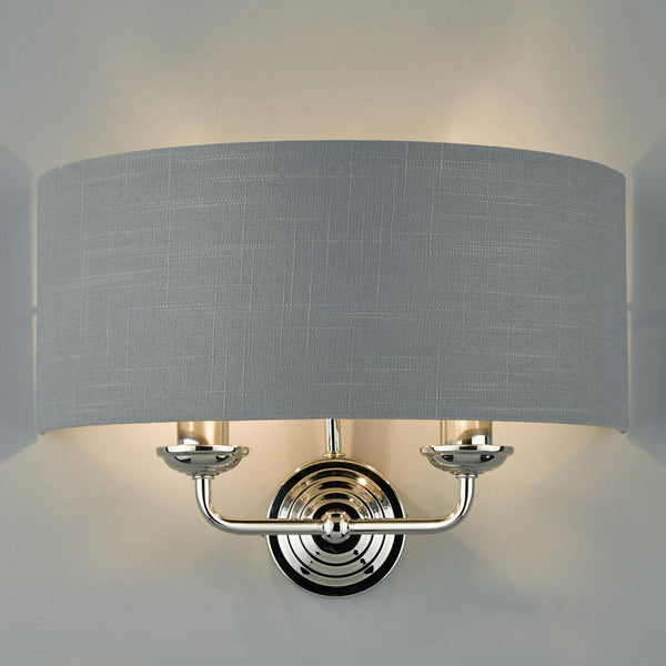 Laura Ashley Sorrento Polished Nickel 2 Light Wall Light with Charcoal Shade LA3727711-Q