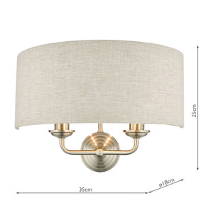 Laura Ashley Sorrento Brushed Chrome 2 Light Wall Light with Natural Shade LA3727712-Q
