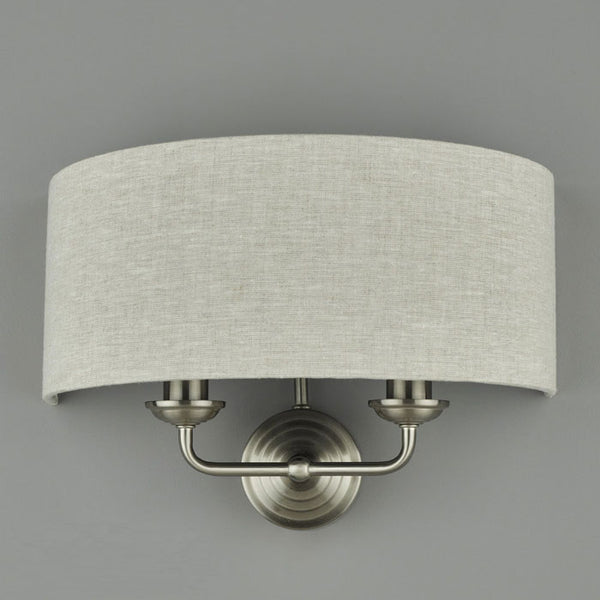 Laura Ashley Sorrento Brushed Chrome 2 Light Wall Light with Natural Shade LA3727712-Q