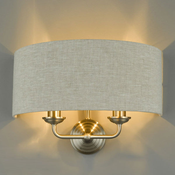 Laura Ashley Sorrento Brushed Chrome 2 Light Wall Light with Natural Shade LA3727712-Q