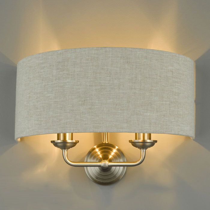 Laura Ashley Sorrento Brushed Chrome 2 Light Wall Light with Natural Shade LA3727712-Q