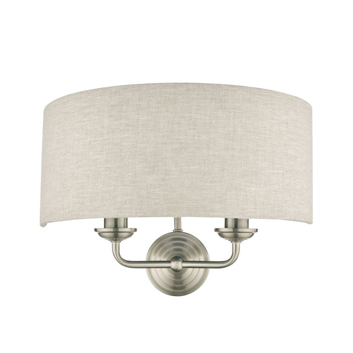 Laura Ashley Sorrento Brushed Chrome 2 Light Wall Light with Natural Shade LA3727712-Q