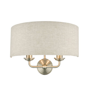 Laura Ashley Sorrento Brushed Chrome 2 Light Wall Light with Natural Shade LA3727712-Q